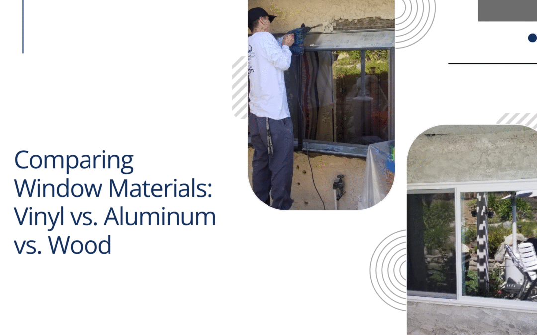 A person working on a window and the completed window with the blog text beside it.